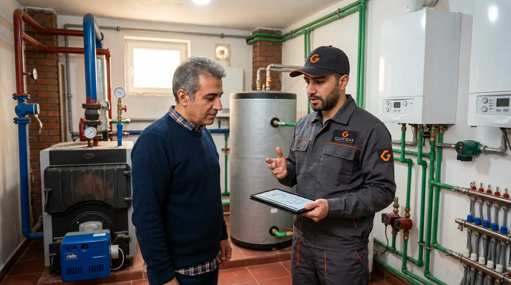 متخصص گیره در حال بررسی تأسیسات ملک